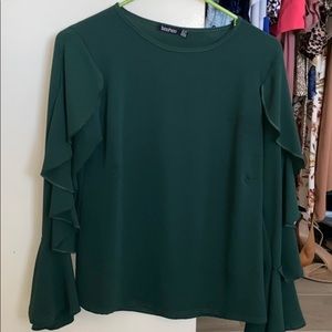 Forest green flutter sleeved blouse